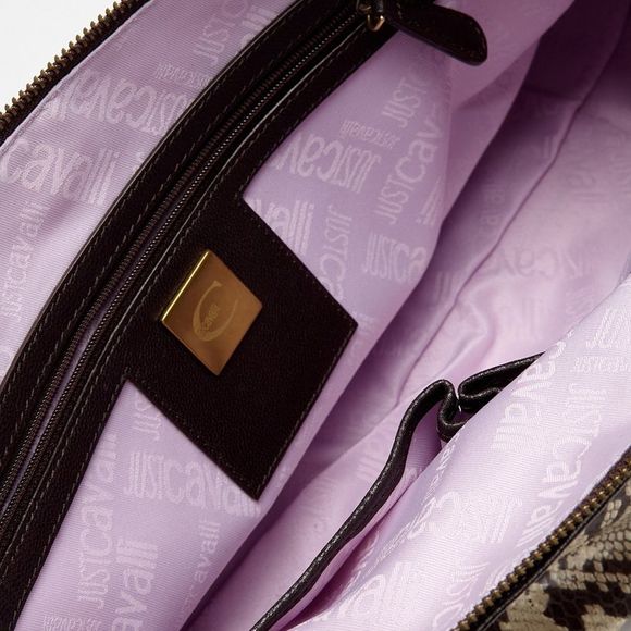 Just Cavalli Snakeskin Embossed Brown Satchel NWT - Picture 4 of 8